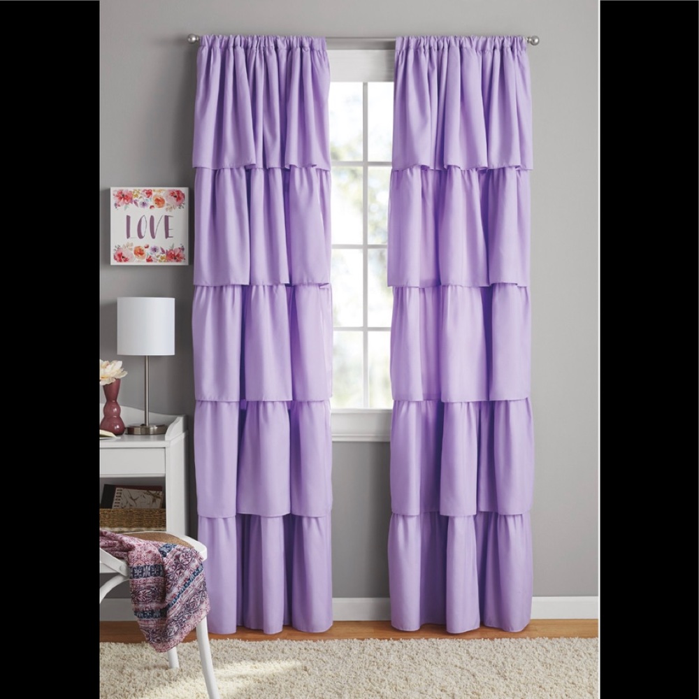 Purple Ruffle Curtain Set of 2